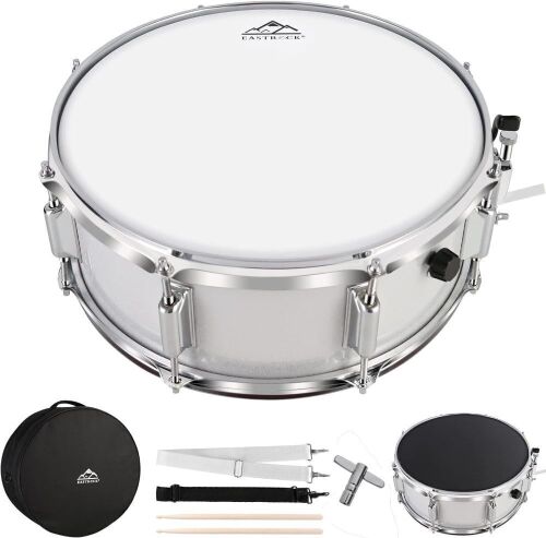 EASTROCK Snare Drum 14X5.5inch for Beginners with Gig Bag, Sticks, Drum Keys,Frosted Material Drum Skin, Off-white - Lot 9203
