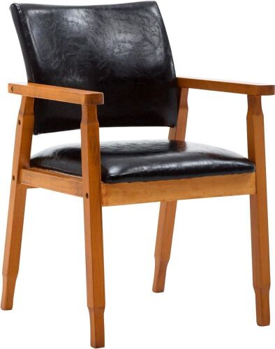 Mid-Century Dining Side Chair with Faux Leather Seat in Black - Lot 9218