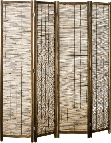 HOMCOM Wood & Hand-Woven Reed 4 Panel Room Divider, 5.5' Tall  - Lot 660