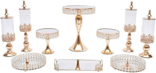 Gold Dessert Trays and Stands, 10pc  - Lot 724