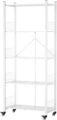 5 Tier Foldable Storage Shelves Unit on Wheels - Lot 740