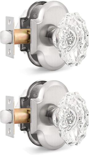 Probrico Interior Door Knobs, Oval Shape Glass with Arched Rosette, Brushed Nickel, 2 Pack  - Lot 754
