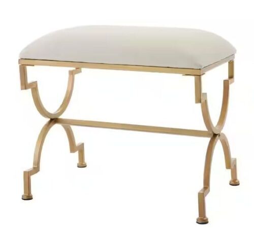 Ivory Upholstered Metal Vanity Stool with Gold Base  - Lot 562