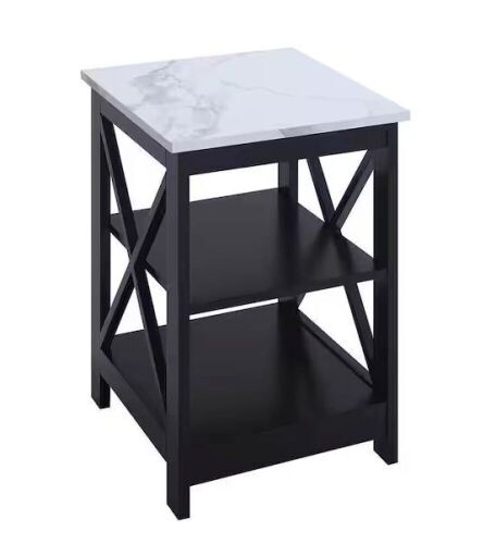 Oxford 15.75 in. Black Square White Faux Marble Top End Table with Shelves  - Lot 548