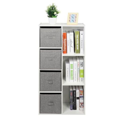 Bookshelf with 7 Cubby Shelves 4 Bin Drawers - Lot 460