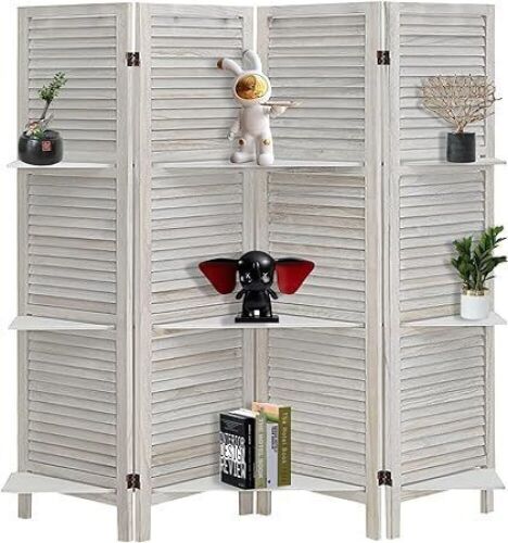 Babion 4 Panel White Room Divider with Shelves, 5.6' Tall - Lot 512