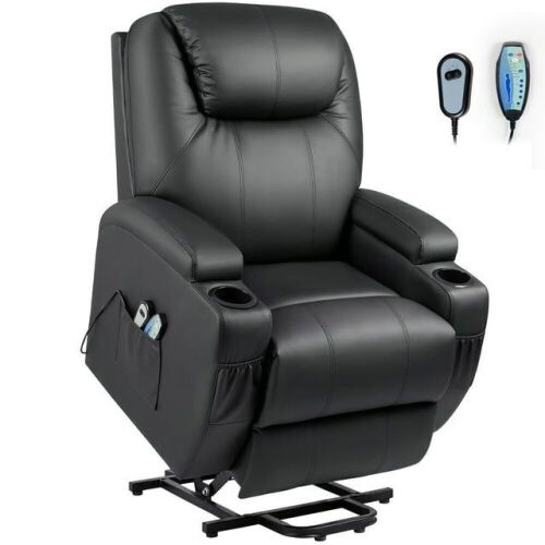 Power Lift Recliner with Massage and Heat, Black Faux Leather - Lot 39