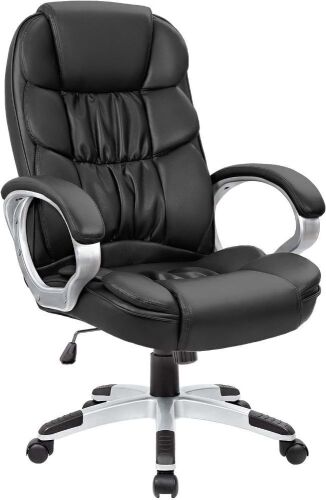 High Back PU Leather Adjustable Height Modern Executive Swivel Task Chair with Padded Armrests  - Lot 394