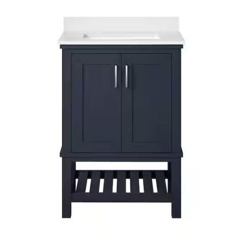 Tupelo 24 in. W x 19 in. D x 34 in. H Single Sink Bath Vanity in Midnight Blue with White Engineered Stone Top - Lot 23