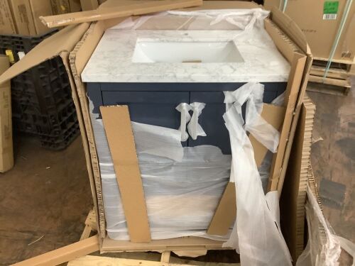 Newhall 30 in. W x 22 in. D x 34 in. H Single Sink Bath Vanity in Grayish Blue with White Engineered Marble Top - Broken Top  - Lot 392