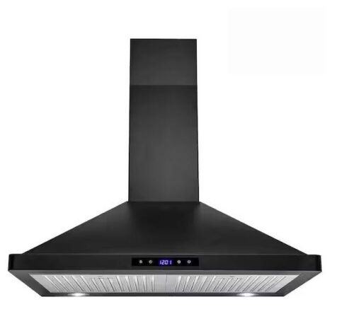 30 in. 350 CFM Ducted Wall Mount Kitchen Range Hood Stove Vented Hood Exhaust Fan in Stainless Steel Black - Lot 53
