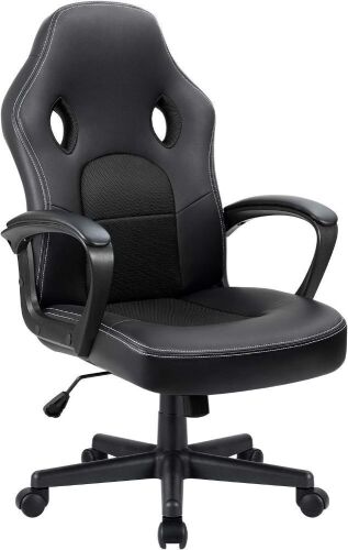 Leather Racing Style Ergonomic Adjustable Swivel Task Chair with Lumbar Support and Arms - Lot 405