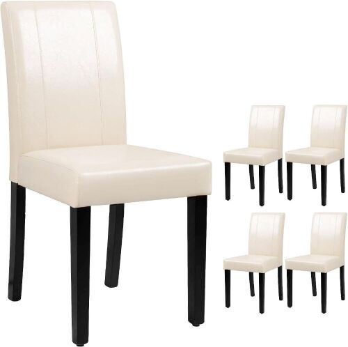 Furniwell Upholstered Parson Urban Style Padded Dining Chair with Solid Wood Legs, Beige Leather, Set of 4 - Lot 58