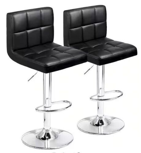 Low Back Metal Adjustable Bar Stool with PU Leather, Set of 2 - Lot 600
