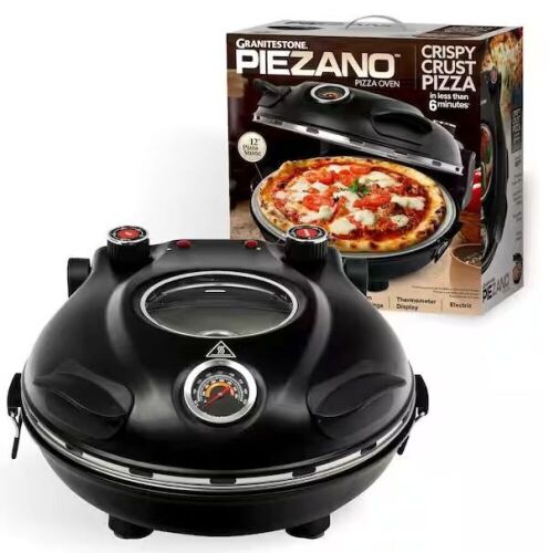 GRANITESTONE Piezano 12 in. Black Portable Countertop Stone Bake Indoor Grill Electric Oven Pizza Maker - Lot 622
