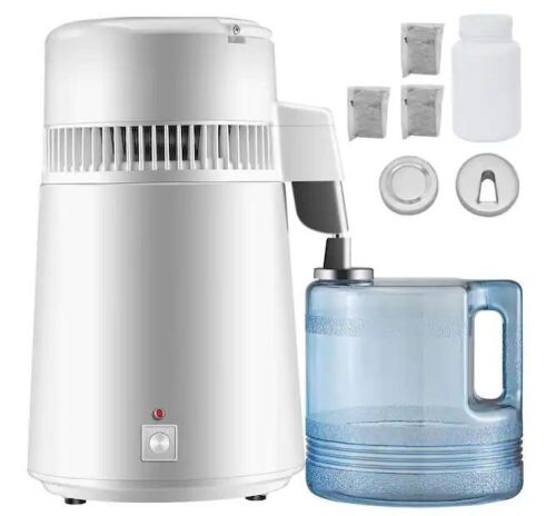 VEVOR Water Distiller 750 Watt Purifier Filter 1.1 Gal. Fully Upgraded Distilling Pure Water Machine with Handle, White - Lot 629
