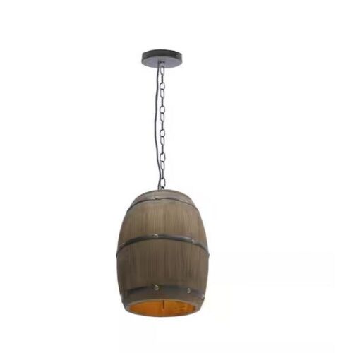 Lot of (3) Retro Wood Barrel Pendant Light - Lot 109