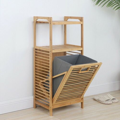 Wooden Folding Laundry Hamper with Shelf  - Lot 119