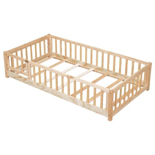 Twin Size Floor Platform Bed with Fence and Door - Lot 137