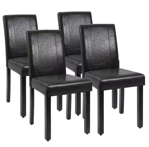 Black PU Leather Dining Chairs with Solid Wood Legs, Set of 4 - Lot 143