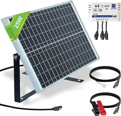 ECO-Worthy 25 Watts 12V Off Grid Solar Panel SAE Connector Kit: Waterproof 25W Solar Panel + Adjustable Mount Bracket + SAE Connection Cable +10A Charge Controller - Lot 292