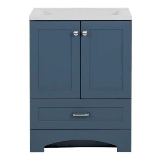 Glacier Bay Lancaster 24 in. W x 19 in. D x 33 in. H Single Sink Bath Vanity in Admiral Blue with White Cultured Marble Top - Lot 26