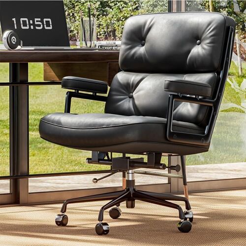 Mid Back Executive Desk Chair with Thickened Backrest and Ergonomic Lumbar Support - Lot 11