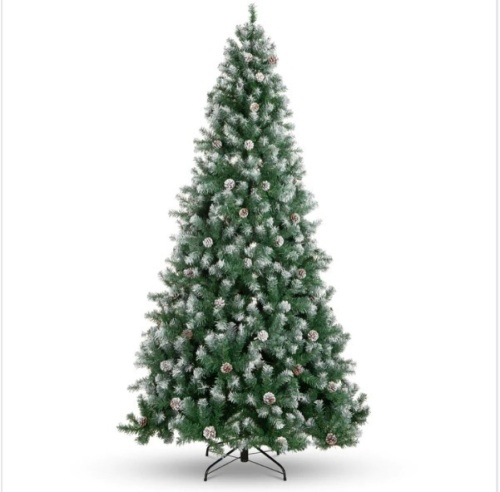 Pre-Decorated Christmas Tree w/ Pine Cones, Flocked Branch Tips 7.5 ft - Lot 102