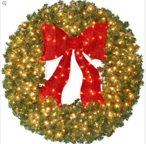 Pre-Lit Artificial Fir Christmas Wreath w/ Red Bow, LED Lights 48inch - Lot 103