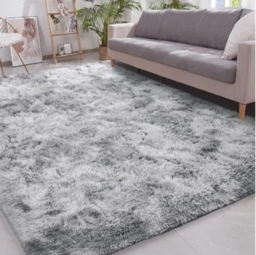 8x10, Fluffy Shag Bedroom Area Rug, Extra Large Tie-dye Grey Shaggy Furry Rug for Kids Room Nursery Playroom Classroom, Plush Soft Carpet for Modern Home Room Decor - Lot 194