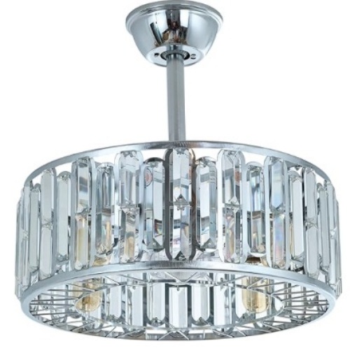 GDLT Chrome Crystal Caged Ceiling Fan with Light Remote, Modern 18" Crystal Silver Fandelier with Reversible Motor Ceiling Fan for Dining Room, Living Room - Lot 214