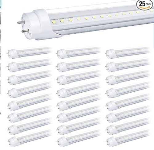 Ghiuop 25-Pack T8 LED Bulbs 4 Foot Tube Light, 4ft LED Shop Garage Warehouse Light, 20W 5000K 2600LM Daylight White, Fluorescent Lights Tube Replacement, Ballast Bypass, Dual-end Powered, Clear Cover - Lot 218
