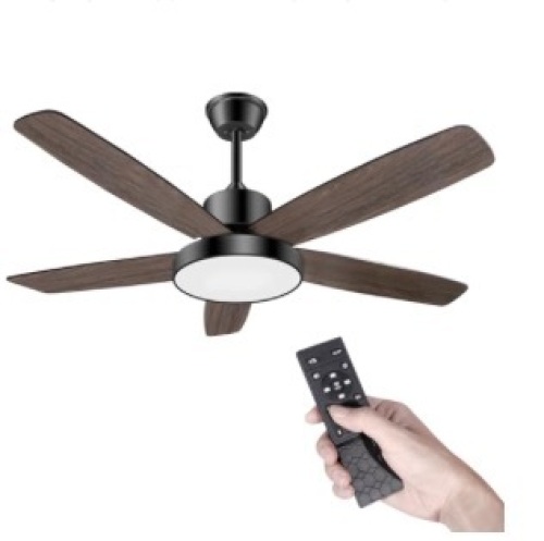 ODUFO 52 Inch Ceiling Fan with Light and Remote, 5 Wood Blades, 6 Speed Reversible DC Motor, Wobble-Free Flush Mount Design, 3 Color Dimmable-Ideal for Farmhouse, Patio, Bedroom, Living Room - Lot 228