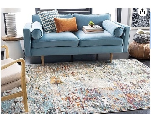 Area Rug - 9' x 12', Grey & Blue, Modern Abstract Design, Non-Shedding & Easy Care, Ideal for High Traffic Areas in Living Room, Bedroom (MAD471F) - Lot 229