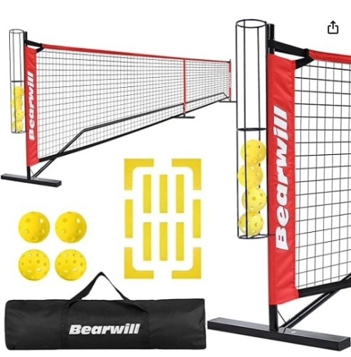 Bearwill Pickleball Net, 22 FT Regulation Size Portable Pickleball Net, Pickle Ball Net with Exclusive Ball Holder, Court Marker, 4 Pickleballs & Carry Bag, Pickle Ball Net for Outdoor Indoor Driveway - Lot 231
