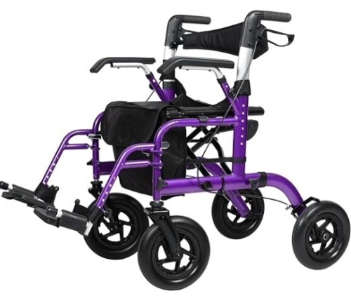 ELENKER All-Terrain 2 in 1 Rollator Walker & Transport Chair, Folding Wheelchair with All 10” Wheels for Seniors, Reversible Backrest & Detachable Footrests, Purple - Lot 232