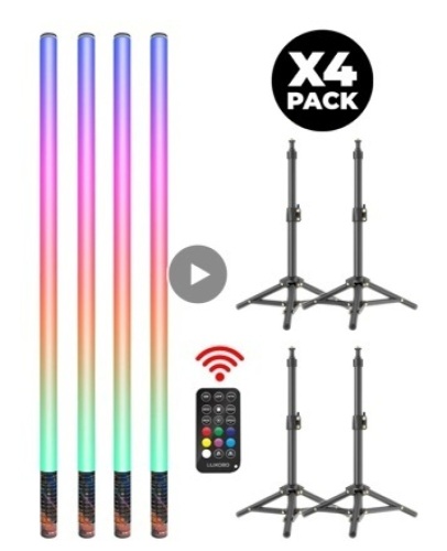 LUXCEO 85cm 4-Pack LED Video Light Remote Control Atmosphere Lights RGB Color Changing Lighting for Bar Party Christmas Decor. - Lot 233