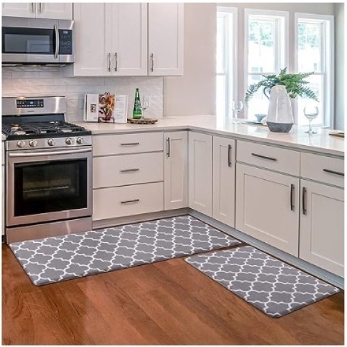 KMAT Kitchen Mat [2 PCS] Cushioned Anti-Fatigue Kitchen Rug, Waterproof Non-Slip Kitchen Mats and Rugs Heavy Duty PVC Ergonomic Comfort Foam Rug for Kitchen, Floor Home, Office, Sink, Laundry,Grey - Lot 236