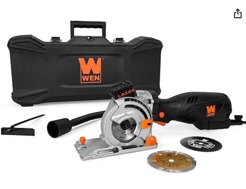 WEN 3620 5-Amp 3-1/2-Inch Plunge Cut Compact Circular Saw with Laser, Carrying Case, and Three Blades - Lot 292