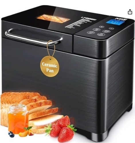 KBS 17-in-1 Bread Maker-Dual Heaters, 710W Machine Stainless Steel with Gluten-Free, Dough Maker,Jam,Yogurt PROG, Auto Nut Dispenser,Ceramic Pan& Touch Panel, 3 Loaf Sizes 3 Crust Colors,Recipes - Lot 293