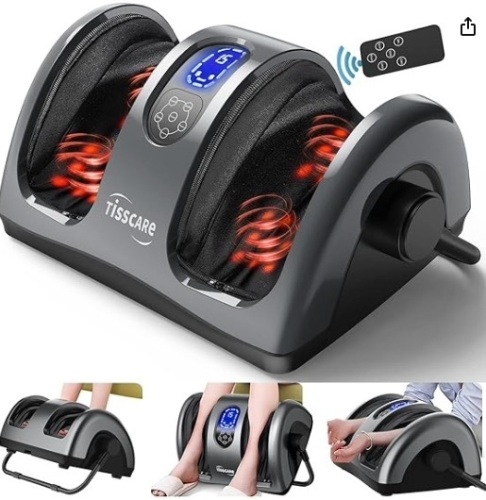 TISSCARE Shiatsu Massage Foot Massager Machine - Improves Blood Flow Circulation, Deep Kneading & Tissue with Heat/Remote, Neuropathy, Plantar Fasciitis, Diabetics, Pain Relief - Lot 294