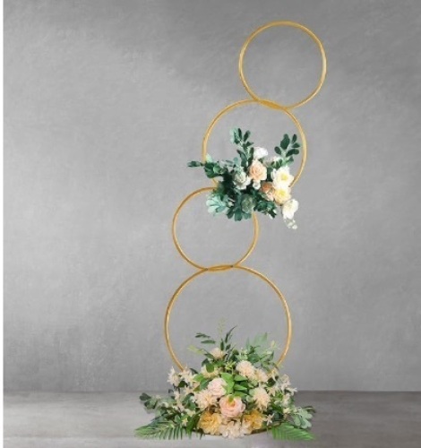 YALLOVE Gold Metal 5Ft Wedding Round Hoop Backdrop Stand, Detachable 4 Tier, Easy Assembly, Sturdy & Durable, Contemporary Design, Versatile - Lot 281