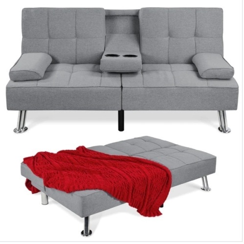 Linen Upholstered Convertible Sofa Bed Futon w/ 2 Cupholders$499.99 - Lot 152