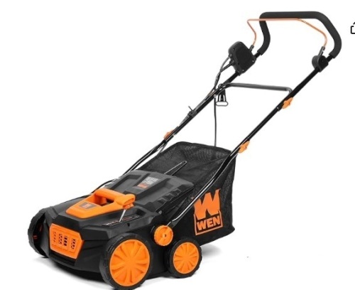 WEN DT1315 15-Inch 13-Amp 2-in-1 Electric Dethatcher and Scarifier with Collection Bag, Black - Lot 271a