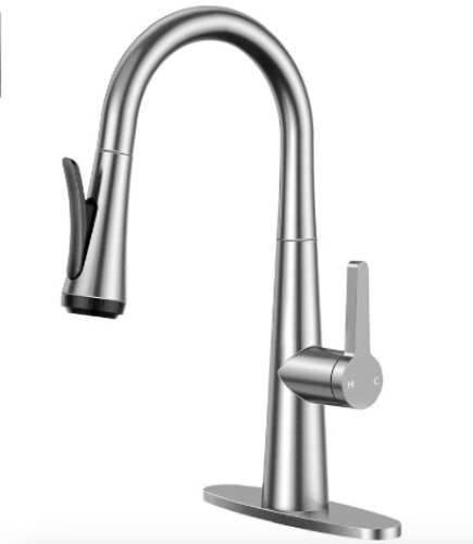 Kitchen Faucet with Pull-Down Sprayer, LEPO Pull Out Kitchen Faucet 4 Modes Sprayer Brushed Nickel, High Arc Single Handle Stainless Steel Kitchen Sink Faucets with Deck Plate for Utility RV Bar - Lot 78b