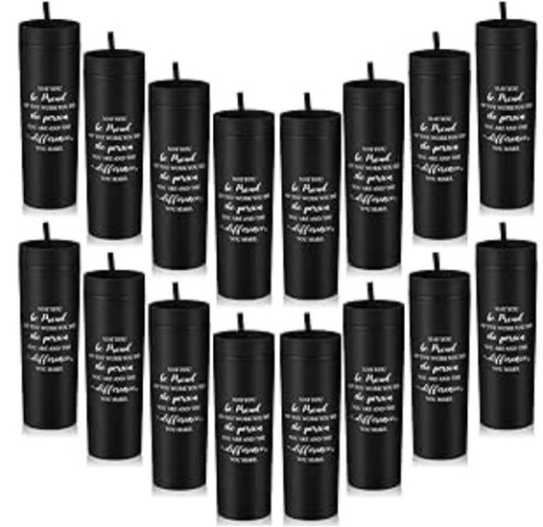 Bokon 16 Pcs Employee Appreciation Gifts Bulk 16 oz Skinny Tumblers with Lid and Straw Plastic Inspirational Cups for Staff Teacher Nurse Coworker Christmas Birthday Gifts(Black) - Lot 126b