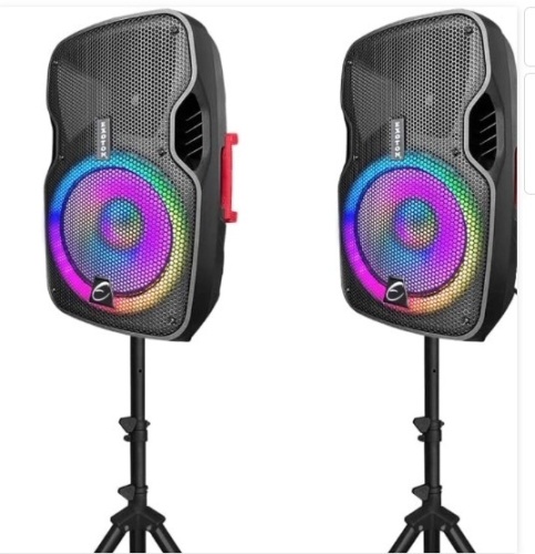 EXOTON 12 inch Professional Dual Powered PA Speakers, 1000 Watts 2-Way Active&Passive Loudspeakers, PA System Combo Set with Tripods andRemote $269.00 - Lot 121