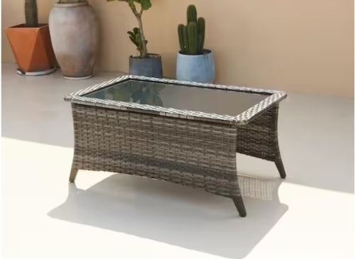 Carolina Gray Wicker Outdoor Coffee Table with Black Glass Tabletop $189.99 - Lot 315