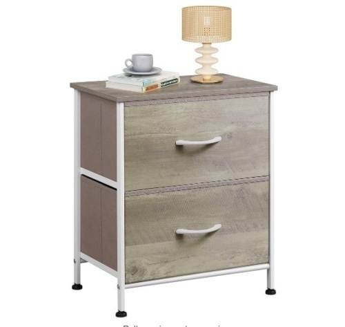 WLIVE Nightstand, 2 Drawer Dresser for Bedroom, Small Dresser with 2 Drawers, Bedside Furniture, Night Stand, End Table with Fabric Bins for Bedroom, Closet, College Dorm, Greige Oak $49.99 - Lot 178
