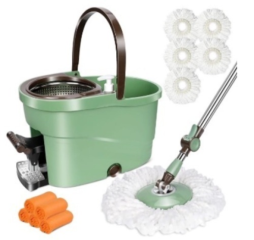 Masthome Spin Mop and Bucket with Foot Pedal, Easy Wring Mop Bucket Floor Cleaning System with 5 Microfiber Mop Refills, Soap Dispenser & 5 Cleaning Cloths, Wet Dry Mop for Hardwood Laminate Marble - Lot 191